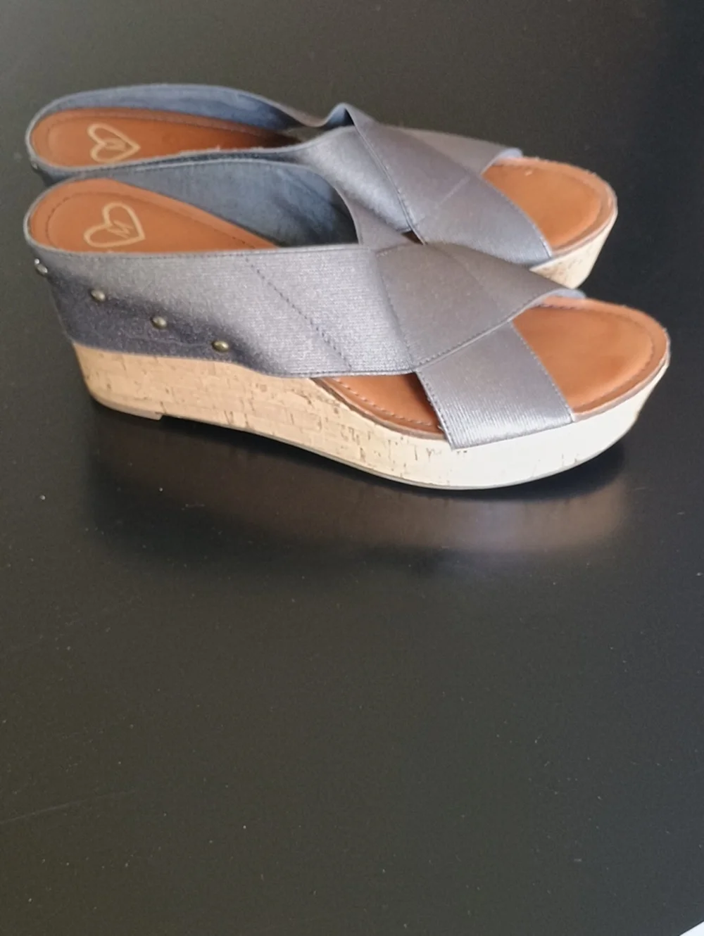 Madeline Gray Crisscross Cork Wedge Sandals